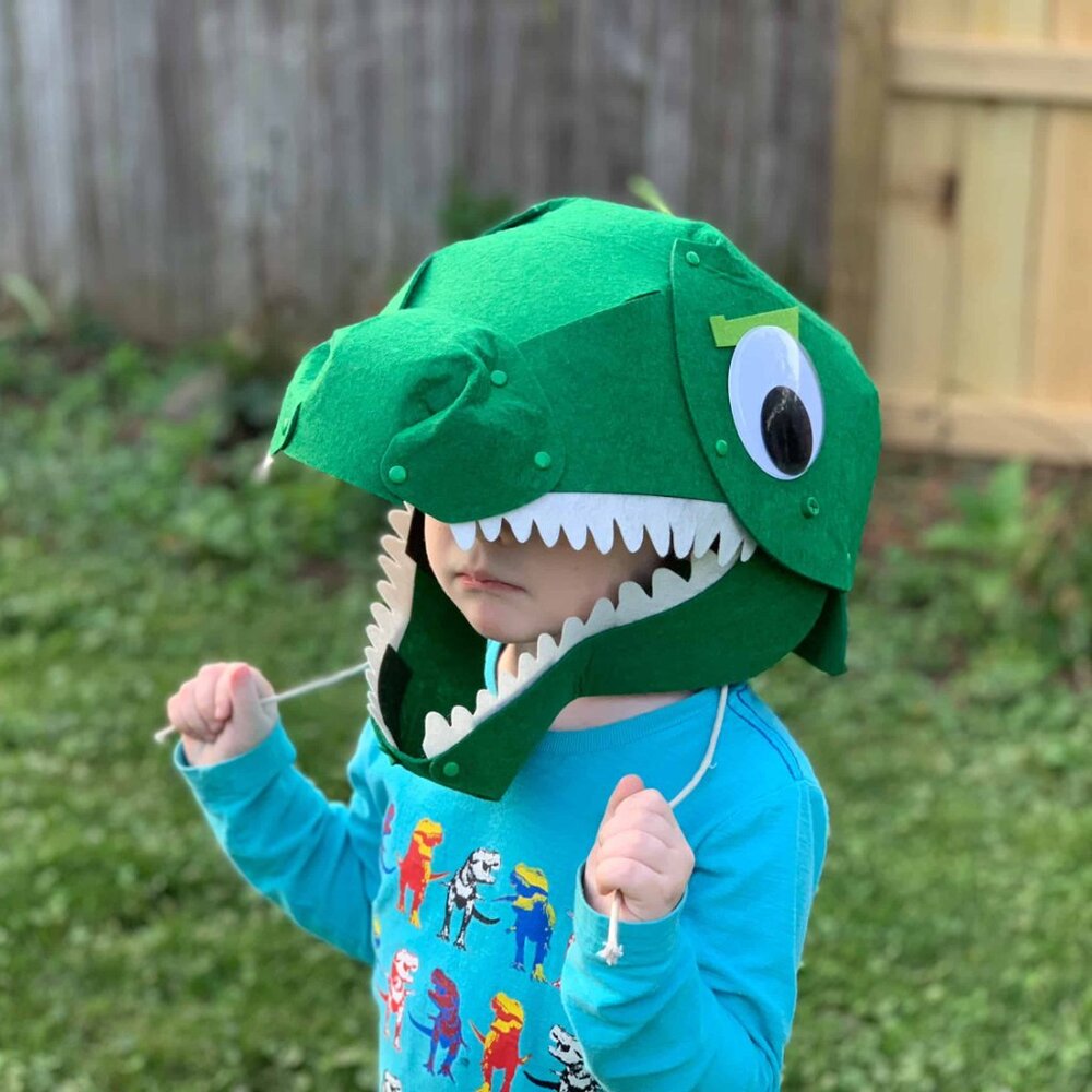 Chomping Mechanical Dinosaur Costume Halloween Pretend Play Dino Mask Hat Head